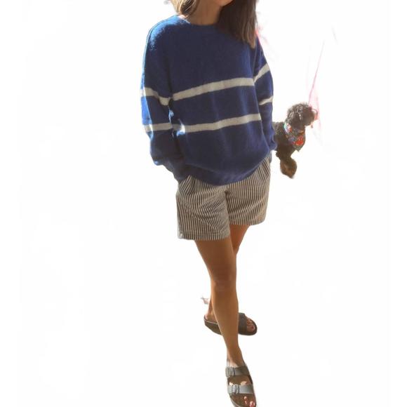 NEW THREAD + BUTTER alpaca stripe sweater in blue & white